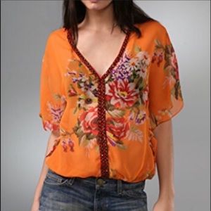 Free People Sheer Genius Floral Top Small Orange